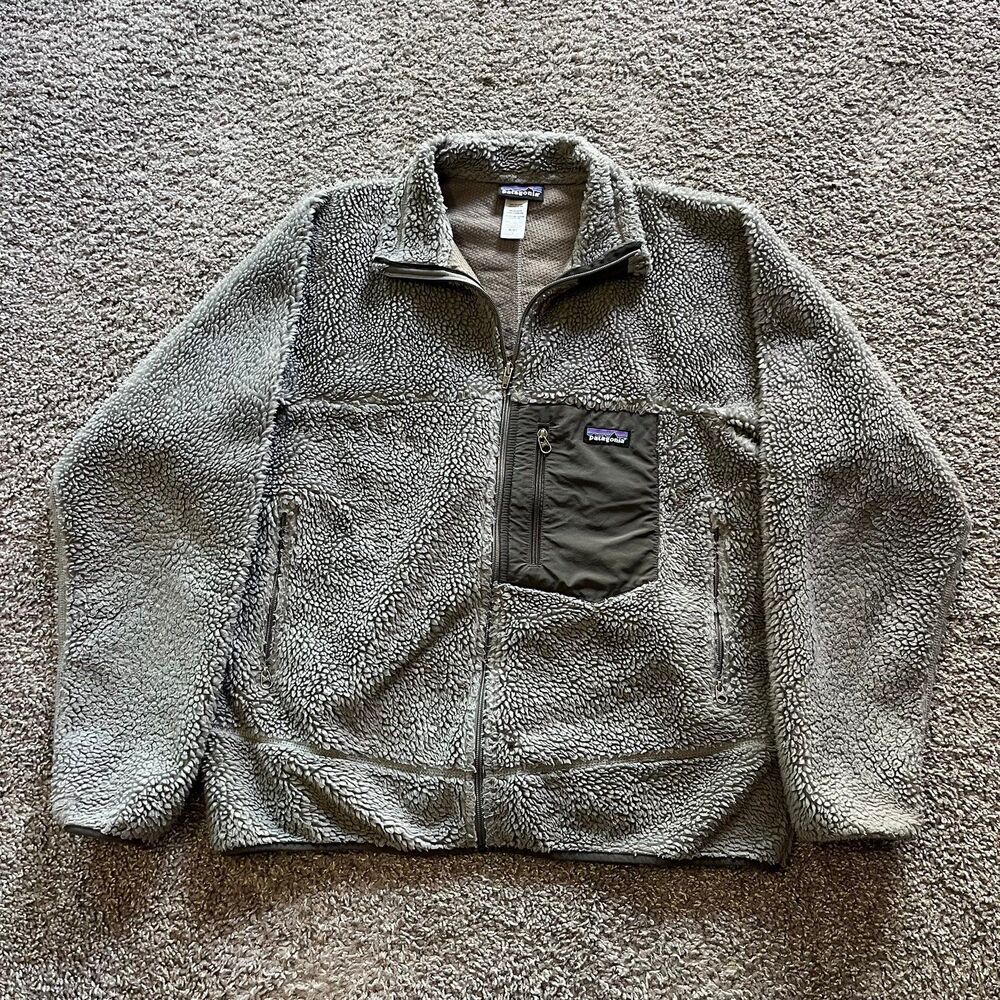 Patagonia Retro X Deep Pile Fleece Jacket Eucalyptus Grey Full Zip Sz Large 2012